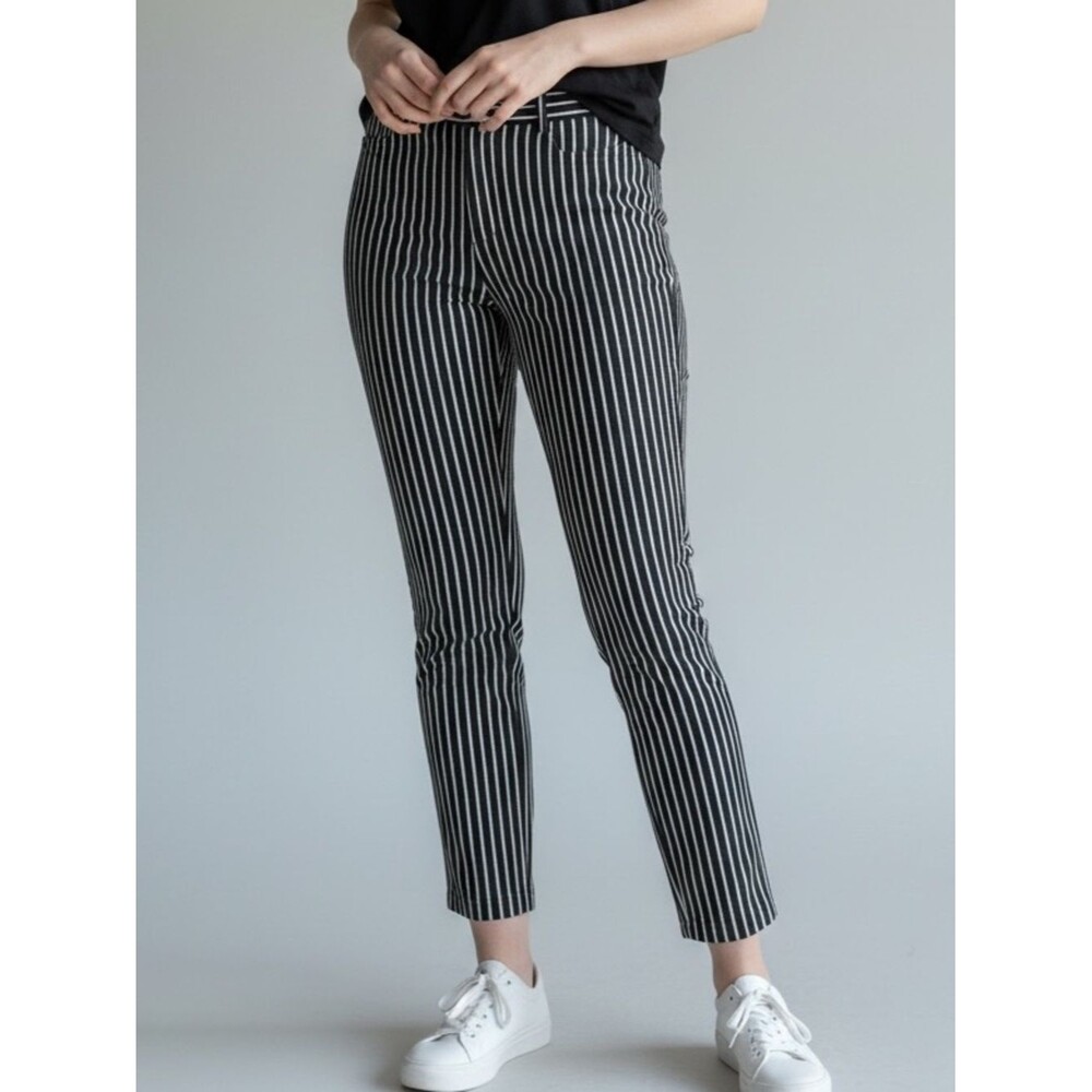 Banana Republic Women's Sloan Navy and White Striped Slim Ankle Pant